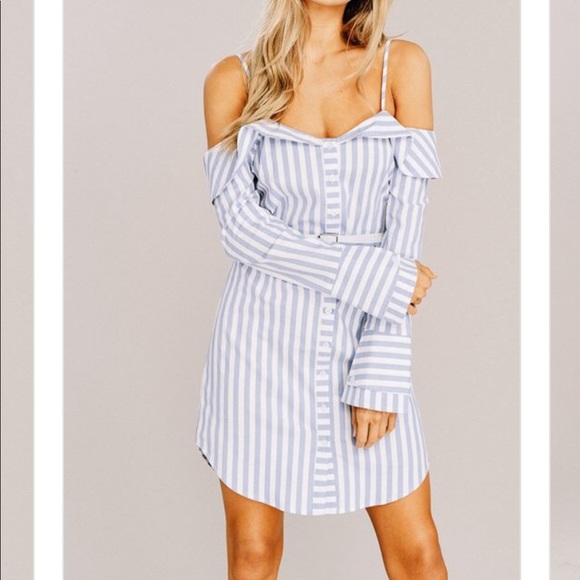 Striped Shirt Dress-BLUE/WHITE - Picture 4 of 5